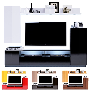 Modern TV Wall Unit with Electronics & Decor 3D model image 1 