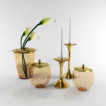 Artisan Brass and Glass Decor Set 3D model image 1 