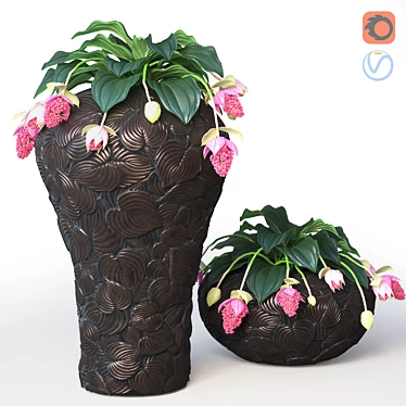 Bronze Leaf Floor Vases 3D model image 1 