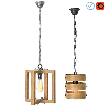 Scandinavian Style Wood & Iron Ceiling Lamp 3D model image 1 