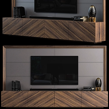 Modern TV Wall Set with 3dsmax2014 & V-ray (16,012 Polys) 3D model image 1 