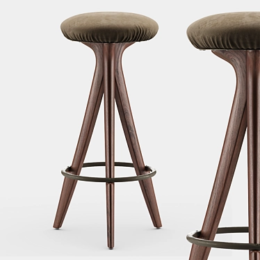 Mid-Century Modern Bar Stools Pair 3D model image 1 