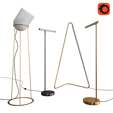 Title: Sleek LED Floor Lamp: Light Rods Bronze/Brass 3D model image 1 
