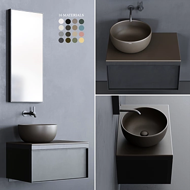 Ceramica Cielo Multiplo Set 5: Modern Wall-mounted Vanity Unit with Shui Washbasin & Arcadia Mirror 3D model image 1 