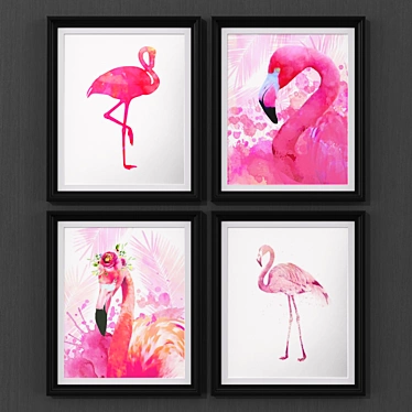 Flamingo Paradise Canvas Art Set 3D model image 1 