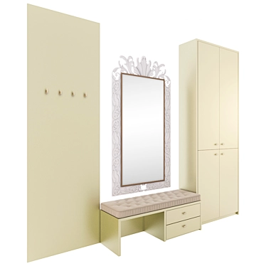 Hallway Furniture Set: Wardrobe, Shoe Rack, Mirror, Mattress, Coat Hanger 3D model image 1 