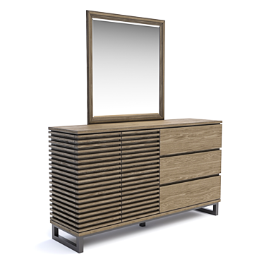 Modern Three-Drawer Dresser with Mirror 3D model image 1 
