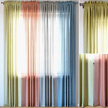 Sheer Voile Curtains Set | EMILY Collection | Variety of Colors 3D model image 1 