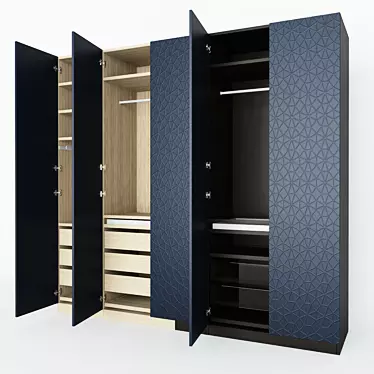 Sleek Dark Wardrobe with Abstract Relief Ornament 3D model image 1 