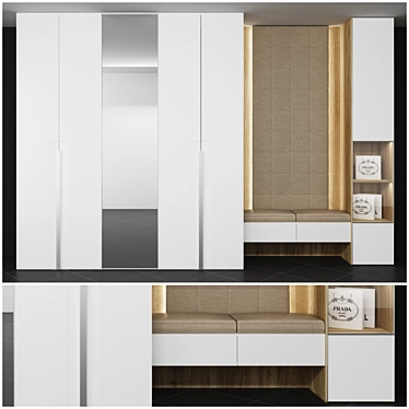 Customizable Hallway Wardrobe: 2720mm x 2400mm x 620mm - 4650mm Total Length 3D model image 1 