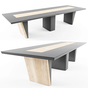 Sleek Wood Veneer Brass Meeting Table 3D model image 1 