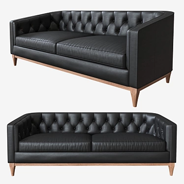 Sleek Black Leather Sofa 3D model image 1 