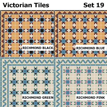 Victorian Tiles Set: Richmond Black, Blue, Green, Pink 3D model image 1 