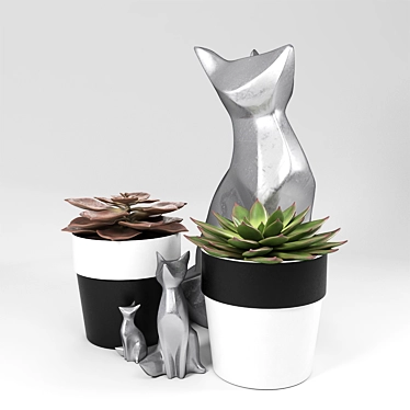 Metal Fox Sculptures with Pot Succulents 3D model image 1 