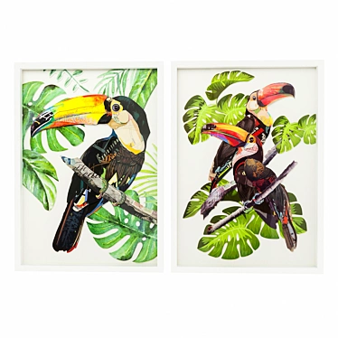 Art Paradise Bird Frame: Exquisite Bird Couple 3D model image 1 