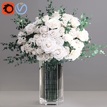Elegant Eucalyptus Ecuador Rose Vase 3D model image 1 