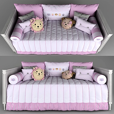 Safari Rosa Sofa Bed: Tresor Amadeirada & Amiguinhas Bedding 3D model image 1 