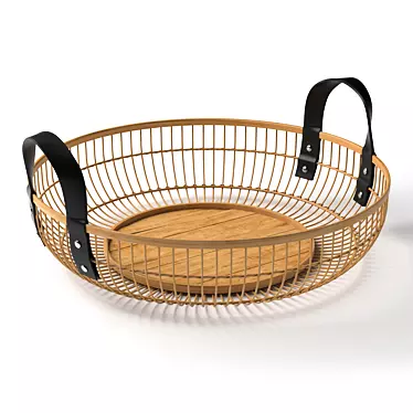 Eco-Friendly Bamboo Round Serving Basket 3D model image 1 