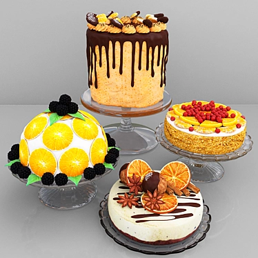 Delicious Orange Cake Assortment 3D model image 1 