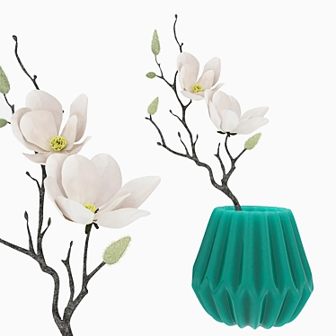 Elegant White Magnolia Branch 3D model image 1 