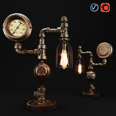 Vintage Steampunk Steam Gauge Lamp 3D model image 1 