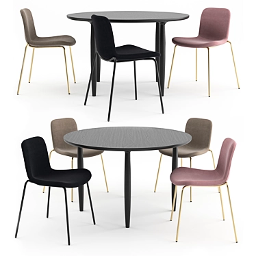 Langue Stack Velvet Chairs + Oku Round Table 3D model image 1 