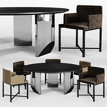 Modern Wedge Dining Table Set. 3D model image 1 