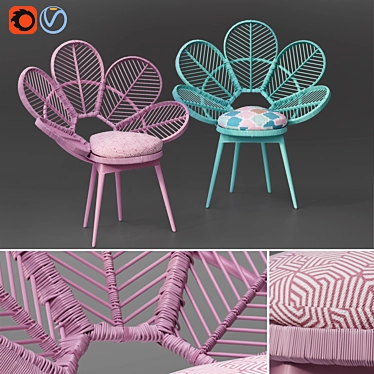 Pastel Peacock Chair - Kid's Floral Throne 3D model image 1 
