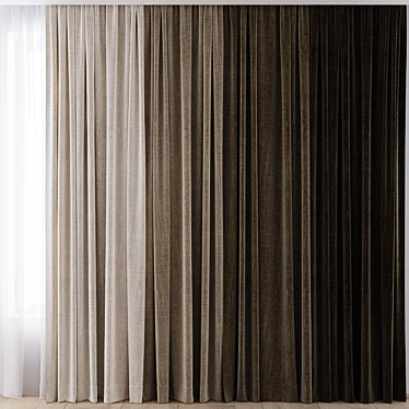 Elegant Curtain Set with 4 Color Options 3D model image 1 