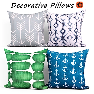 Decorative Pillow Set - Nautical, Gray Arrow, Green, Blue Tribal 3D model image 1 