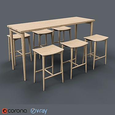 Stylish Oak Stool & Table 3D model image 1 