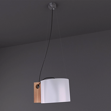 Orbed Pendant Light: Satin White Glass & Wooden Fittings 3D model image 1 