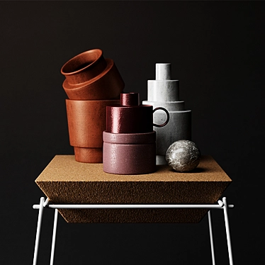 Artisan Clay Pot and Vase Set 3D model image 1 