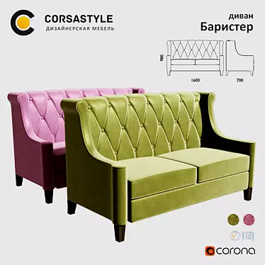 Elegant Barister Sofa 3D model image 1 