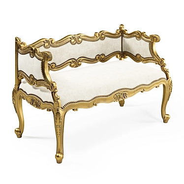 Handcrafted Mahogany Bench with Golden Finish 3D model image 1 
