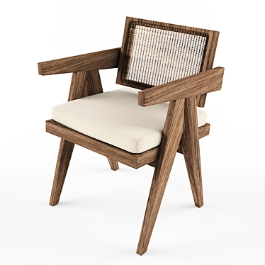 Pierre Jeanneret Teak Wicker Chair 3D model image 1 