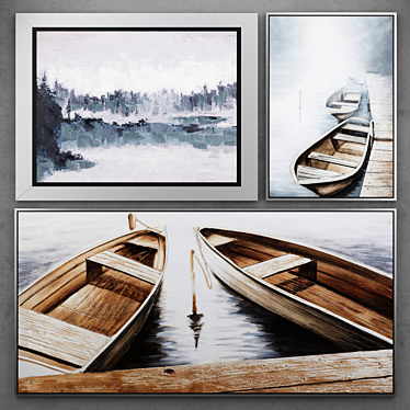 Contemporary Boat Paintings Set 3D model image 1 