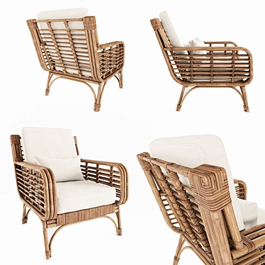 Square Rattan Chair with Cushions 3D model image 1 