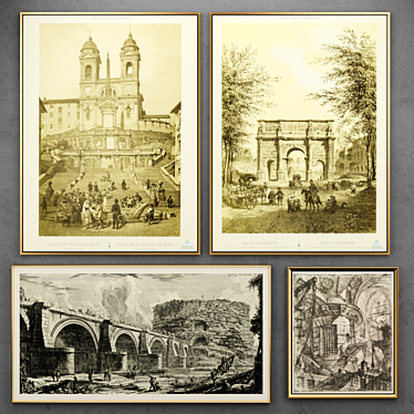Title: Rome Engravings Set | Vintage Grayscale Views 3D model image 1 