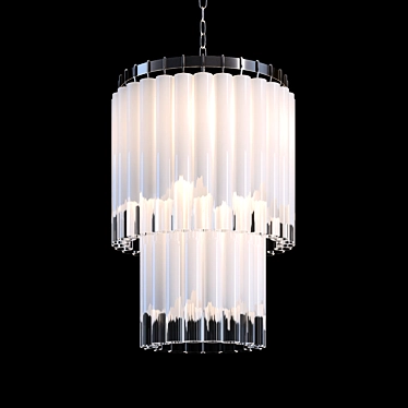 Elegant Glass and Polished Nickel Chandelier 3D model image 1 