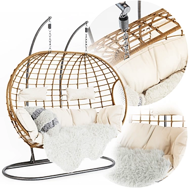 Double Hanging Chair | Indoor Outdoor | Cushions Included 3D model image 1 