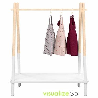 Adorable Baby Dresses in Wood Rack 3D model image 1 