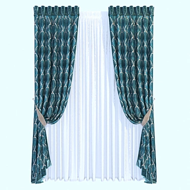 Velvet Trimmed Manual Fold Curtain 3D model image 1 