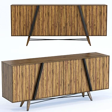 Retro Oak Sideboard - Madrid Magic 3D model image 1 