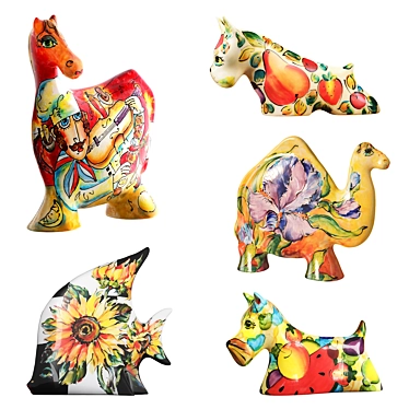 Turov Art Ceramic Figurines: Fish, Camel, Boxer Dog, Horse, Dog 3D model image 1 