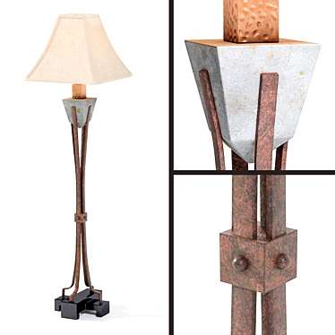 Slate Aura: Hand-Carved Copper Accented Floor Lamp 3D model image 1 