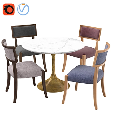 Modern Aero Round Dining Table Set with Classic Klismos Chair 3D model image 1 