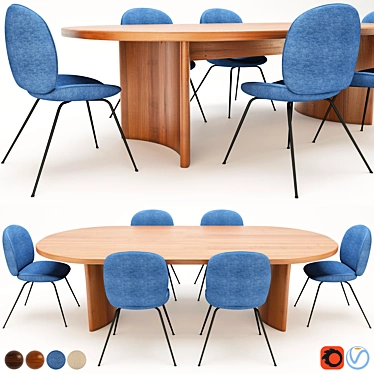 Elegant Wood and Fabric Dining Set 3D model image 1 