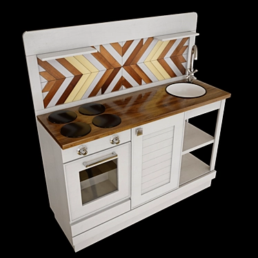 Scandi Kids' Wooden Kitchen 3D model image 1 