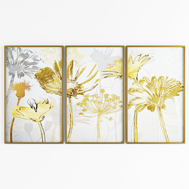 Elegant Gold Flower Frame Set 3D model image 1 